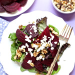 Perfect week night dinner. Delicious salad with beets marinated with olive oil and dark cherry vinegar.