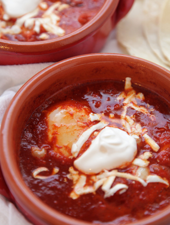 Poached Eggs with Guajillo Sauce (Huevos Ahogados)